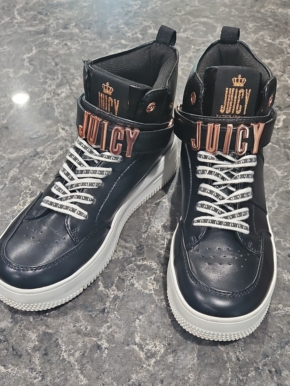 Juicy Couture Black High-Top Sneakers with Rose Gold Logo Accents Size 7